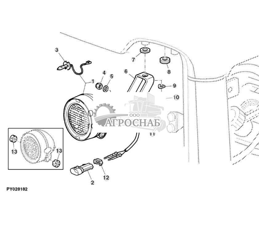 РАБОЧЕЕ ОСВЕЩЕНИЕ, КРЫША КАБИНЫ, ЗАДНЕЕ 
